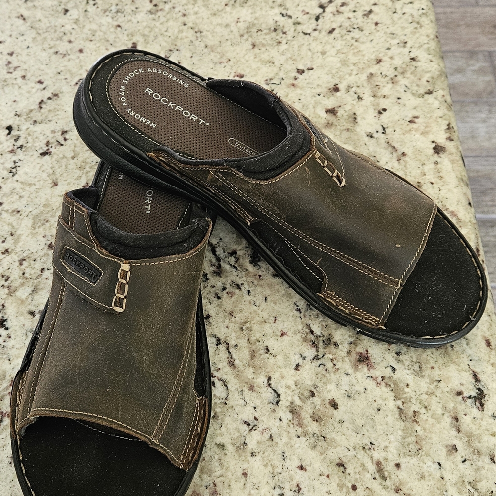 Rockport Men's Brown Leather Slide Sandals